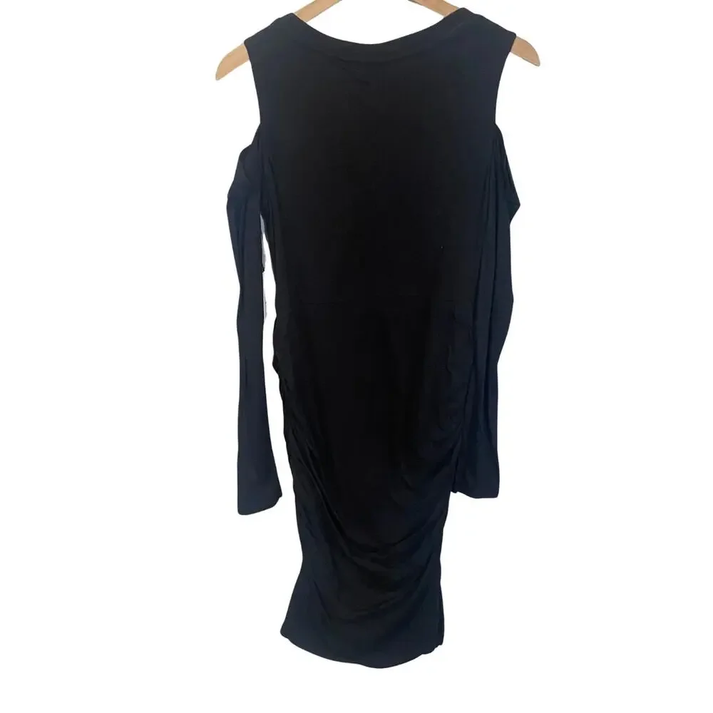 Velvet By Graham & Spencer NWT Linnie Black Cold Shoulder Sheath Dress Ruched L